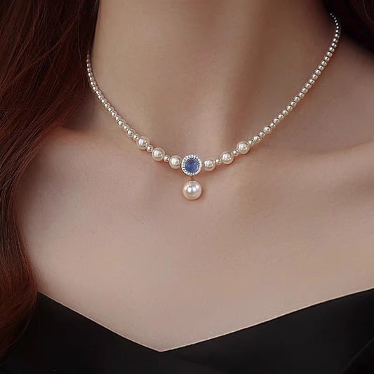 Aquamarine Shi Jia Pearl S925 Sterling Silver Necklace for Women