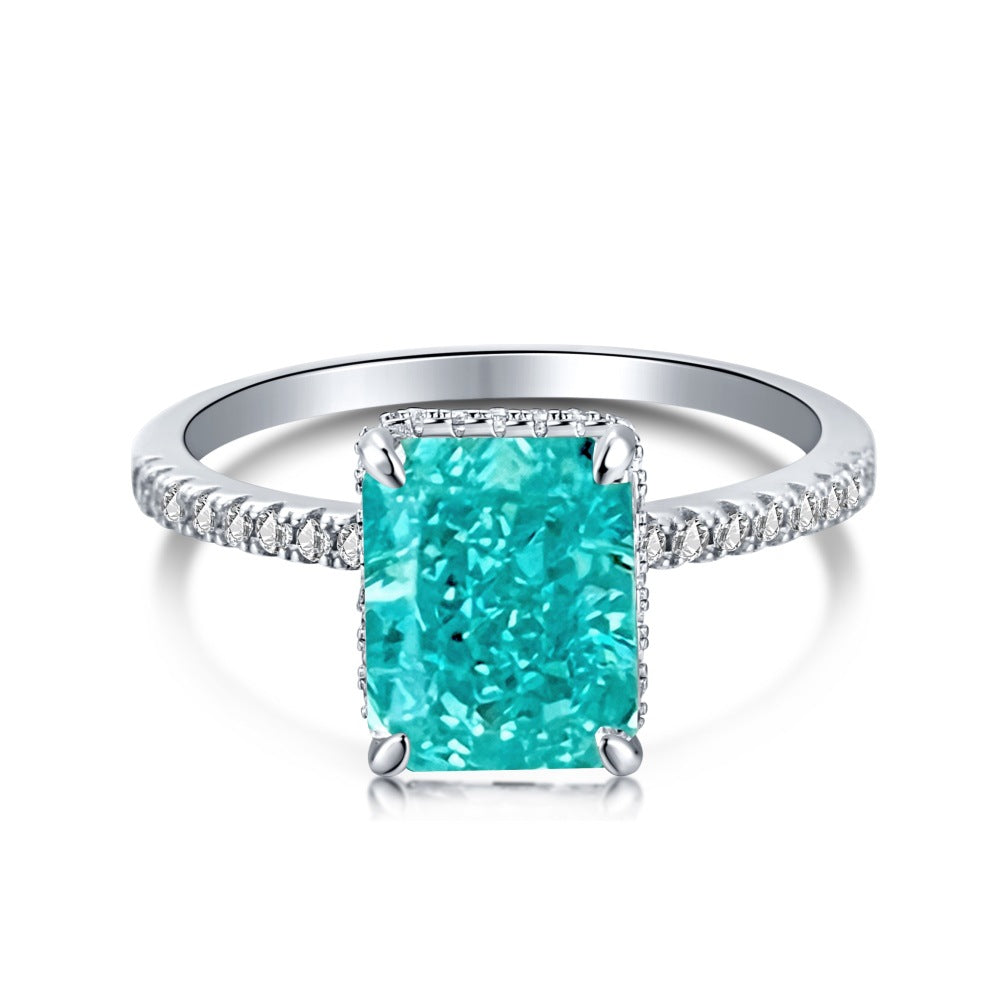 S925 Silver French Ultra-shiny Square Diamond 8A Ice Flower Cut Zircon Ring
