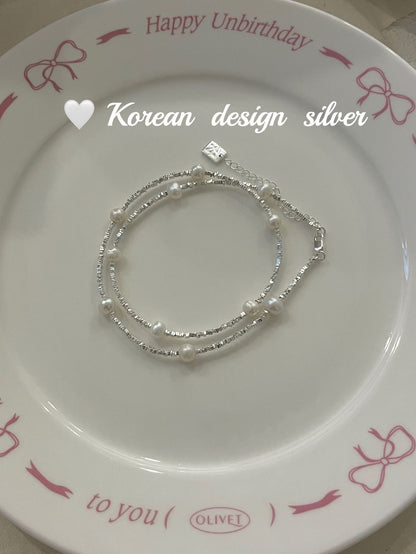 S925 Sterling Silver Pearl Shattered Silver Patchwork Necklace for Women To Wear in Layers
