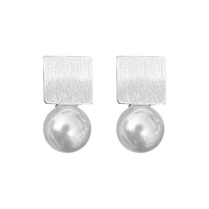 S925 Pure Silver Geometric Earrings French Retro Pearl Square Earrings