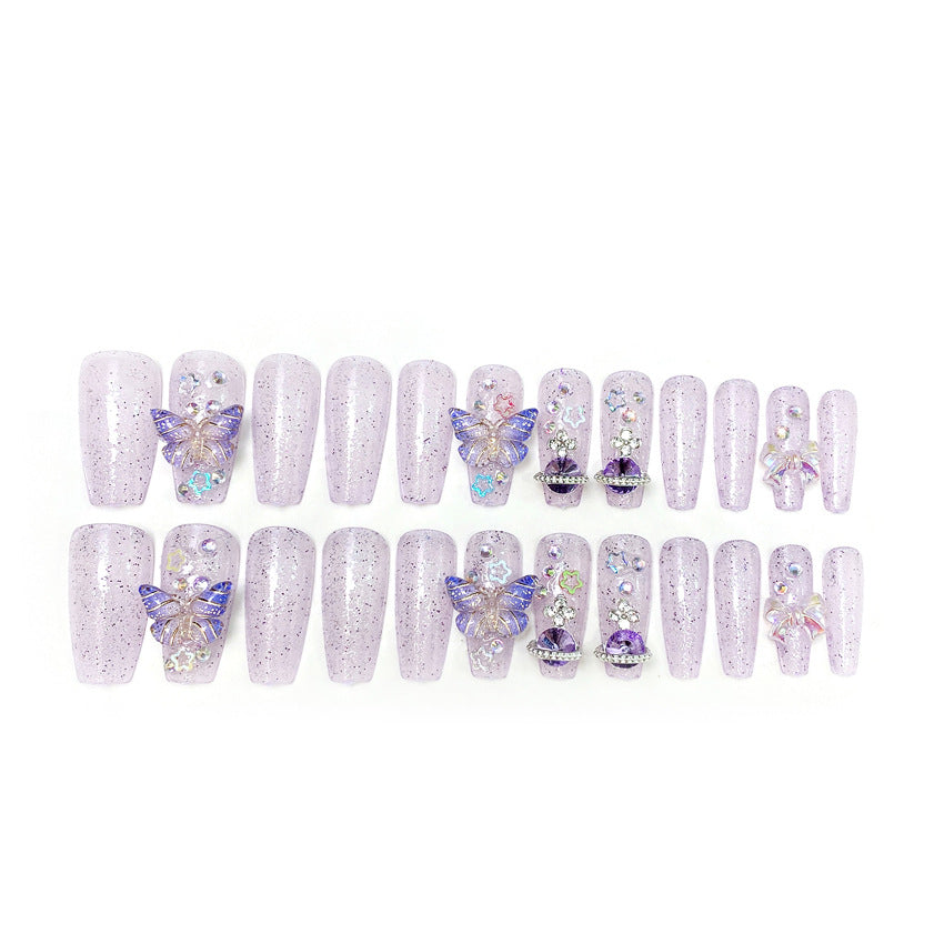 Handmade Wearing Armor Piece Purple Explosion Flash 3D Butterfly Aurora Planet Detachable Fake Nail