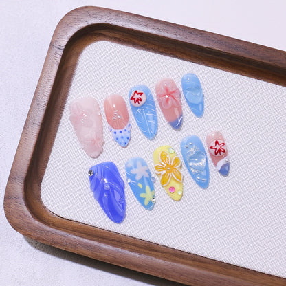 Handmade Medium To Long Almond Shell Gradient Three-dimensional Shell