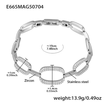 Stainless Steel 5A Zircon Four Leaf Flower Full Diamond Bracelet, New Chinese Style Bracelet Combination