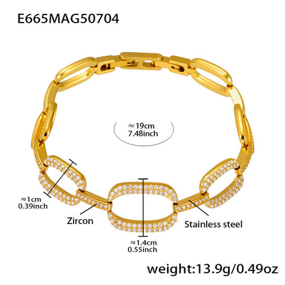 Stainless Steel 5A Zircon Four Leaf Flower Full Diamond Bracelet, New Chinese Style Bracelet Combination