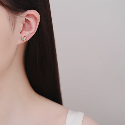 S925 Pure Silver Female Heart Petal Moissanite Champagne Gold Earrings Sweet Style