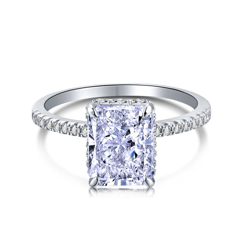 S925 Silver French Ultra-shiny Square Diamond 8A Ice Flower Cut Zircon Ring