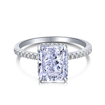 S925 Silver French Ultra-shiny Square Diamond 8A Ice Flower Cut Zircon Ring