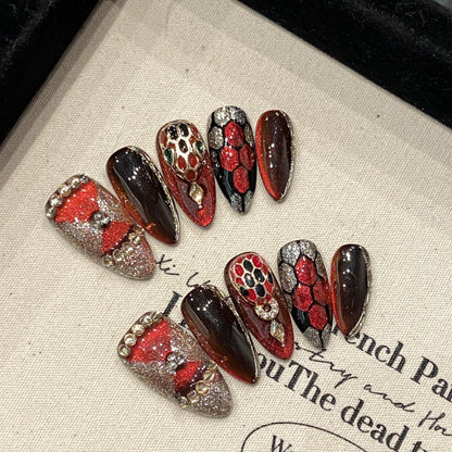 European and American Style Exaggerated Niche Abstract Heavy Industry Carved Handmade Nail Art