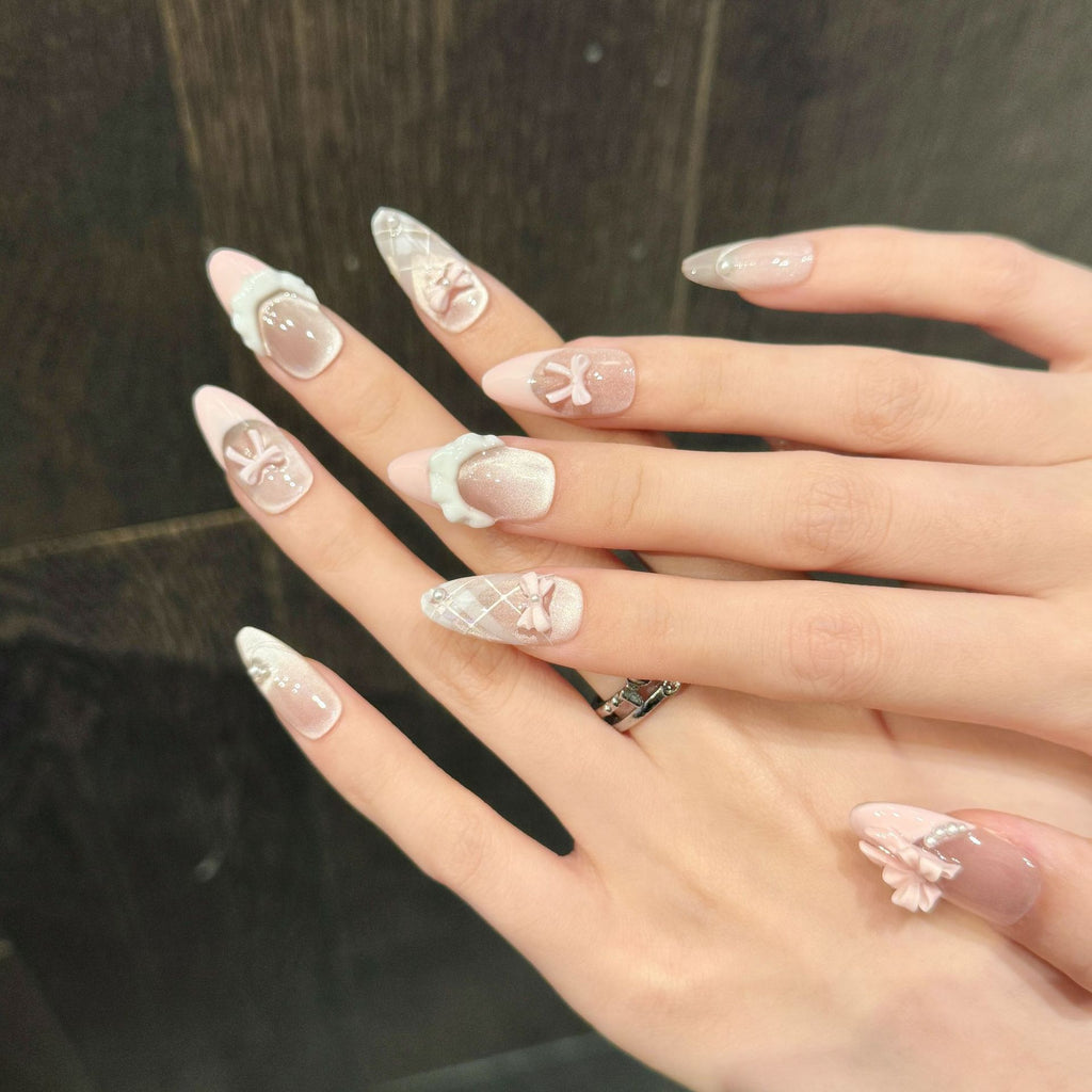 French Cat Eye Pink Butterfly Ice Transparent White Handmade Wearing Armor