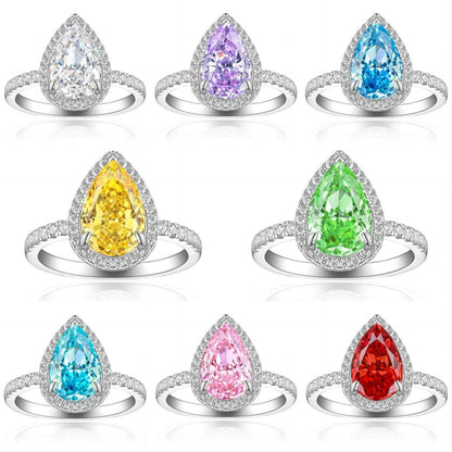 S925 Sterling Silver 8 * 12 Droplet Shaped High Carbon Diamond Ring with A Luxurious and Luxurious Feel, Featuring Fireworks and Ice Flower Cut 8A Zircon Silver Ring