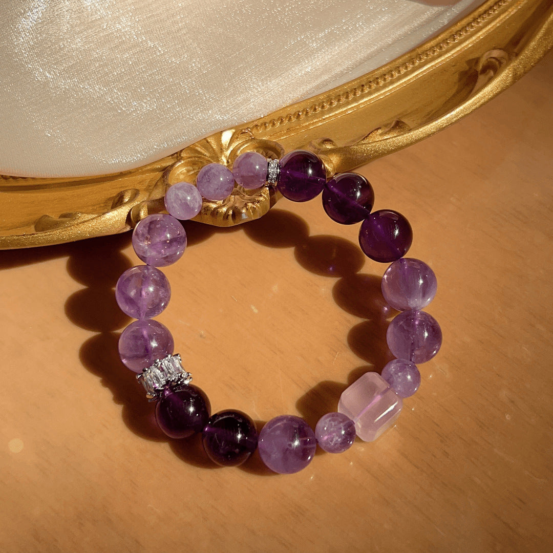 Pulsera multitesoro de amatista natural con degradado de cielo estrellado y color morado 