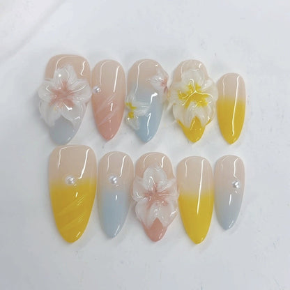 3D Carved Almond Nail, 100% Handmade Wearable Armor, Press on Nails