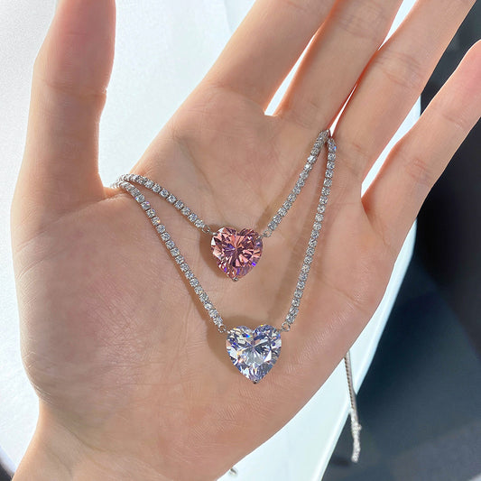 S925 Sterling Silver Necklace with A Heart-shaped Pendant Adorned with Diamonds