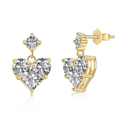 S925 Silver Pink Heart-shaped Zircon Jewelry Necklace Earrings