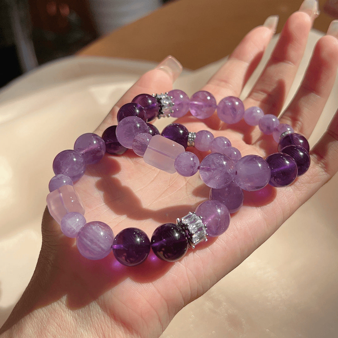 Pulsera multitesoro de amatista natural con degradado de cielo estrellado y color morado 