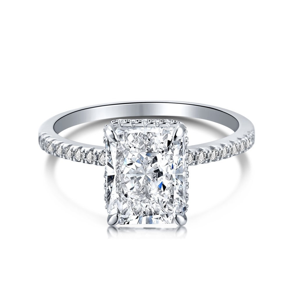 S925 Silver French Ultra-shiny Square Diamond 8A Ice Flower Cut Zircon Ring