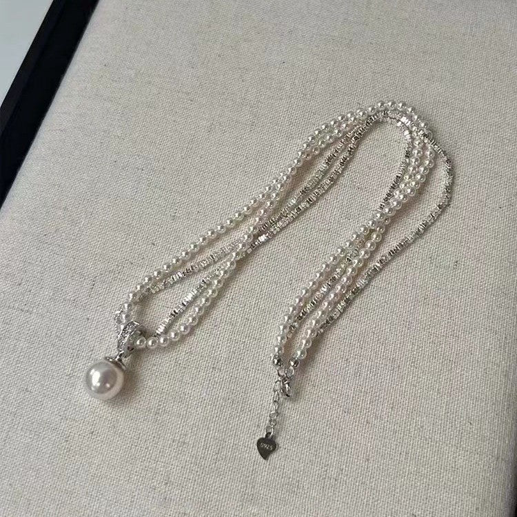 S925 Pure Silver Broken Silver Pearl Necklace, Women's Summer Neck Chain, Lock Bone Chain