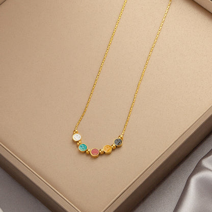 Fashionable Light Luxury Niche Emerald Titanium Steel Necklace with A High-end Feel Collarbone Chain Accessories That Do Not Fade