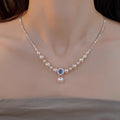 Aquamarine Hight-Quality Artificial Pearl S925 Sterling Silver Necklace for Women