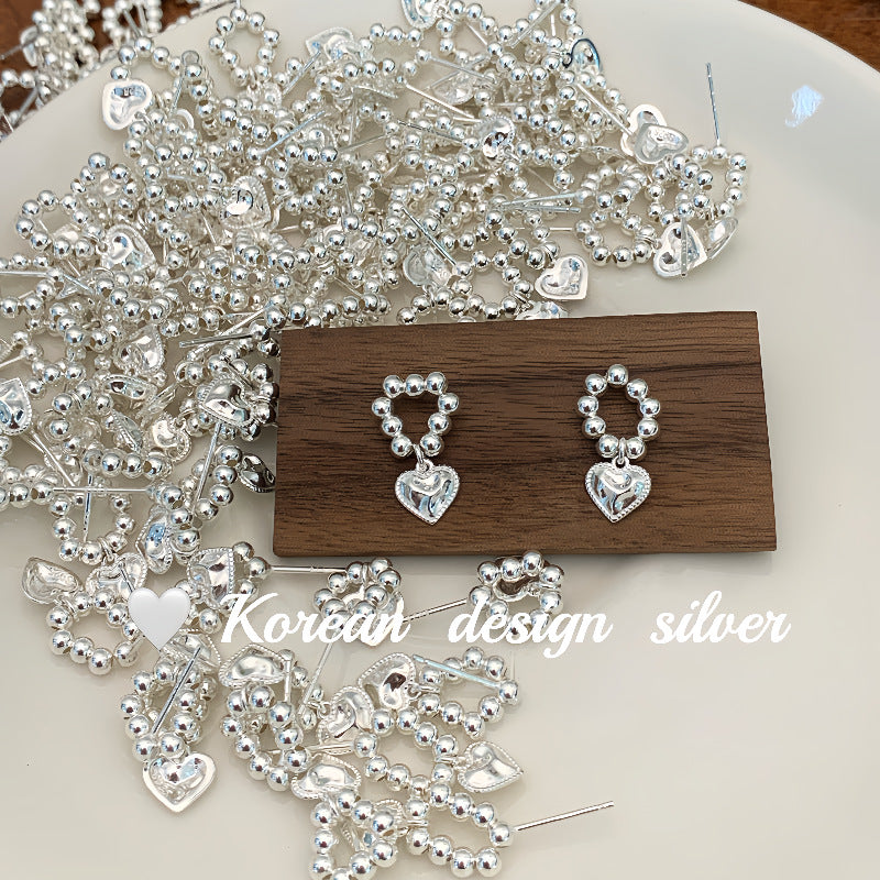 S925 Sterling Silver Beaded Heart Earrings