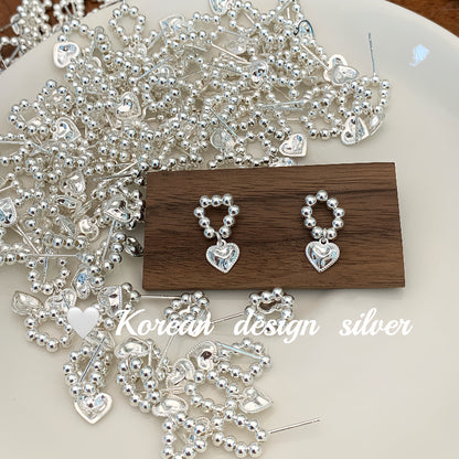 S925 Sterling Silver Beaded Heart Earrings