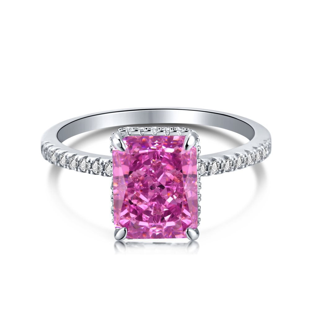 S925 Silver French Ultra-shiny Square Diamond 8A Ice Flower Cut Zircon Ring