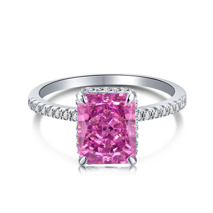 S925 Silver French Ultra-shiny Square Diamond 8A Ice Flower Cut Zircon Ring