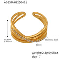 5A Zircon Ultra fine Three layer Ring Stainless Steel Vacuum Plated 18K Gold with Adjustable Opening
