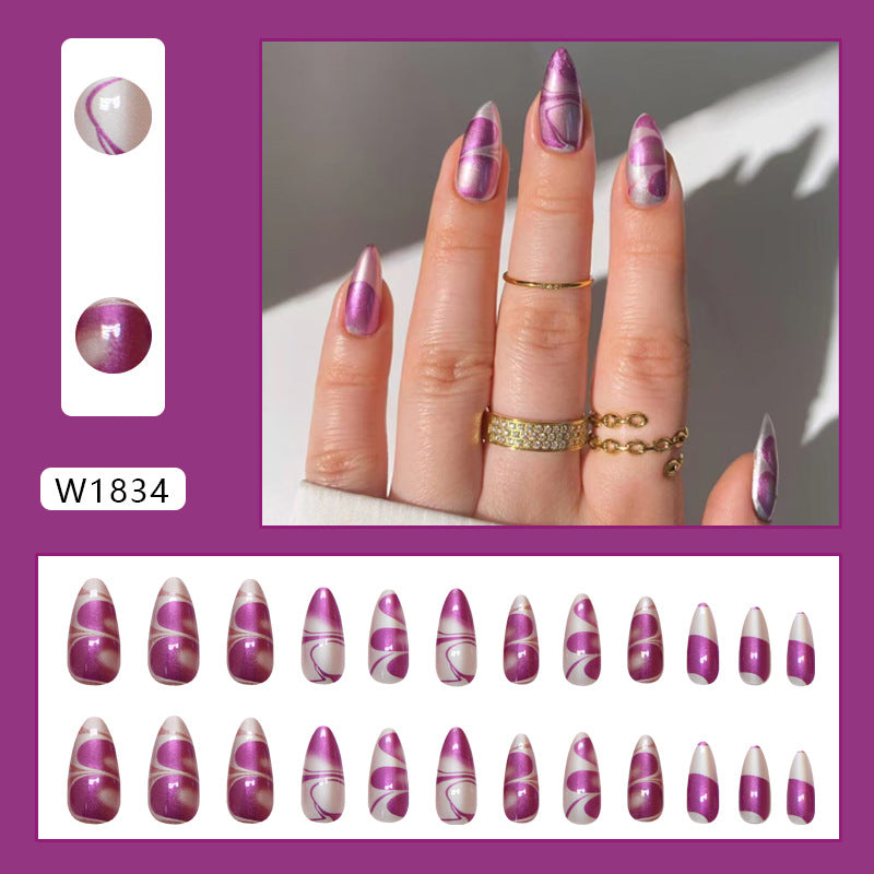 Silver Purple Color Scheme, Line Blending, Versatile Ins, European and American Style, Removable Nail Art