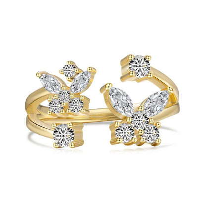 S925 Sterling Silver Ring, Women's Gold Butterfly Zircon Light Luxury High-end Ring