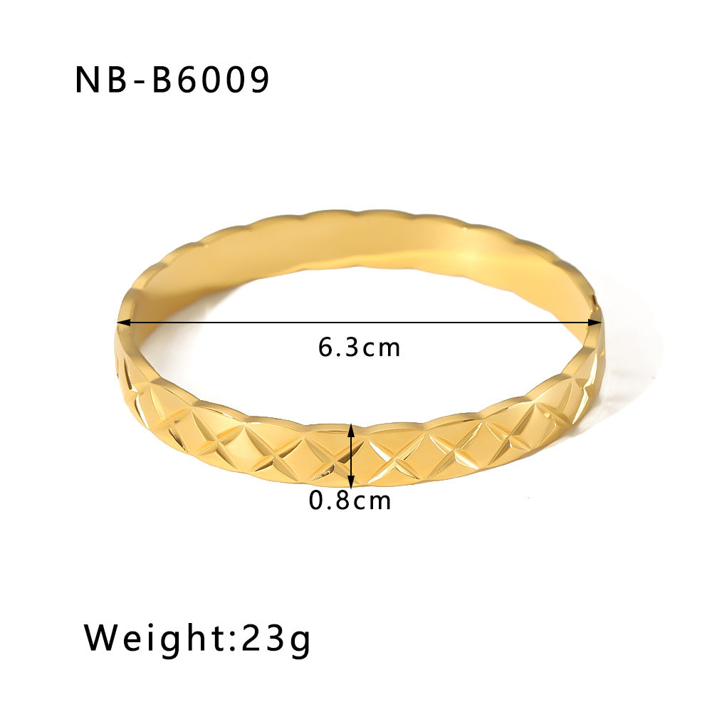 Zircon Bracelet with Roman Numerals, Diamond Pattern, Five-pointed Star, Stainless Steel Plated with Real Gold Jewelry