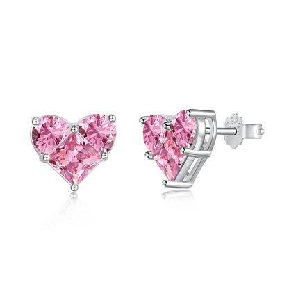 S925 Silver Pink Heart-shaped Zircon Jewelry Necklace Earrings