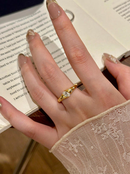 S925 Sterling Silver Plated 18K Gold Star Asteroid Ring, Exquisite Layered Diamond Ring