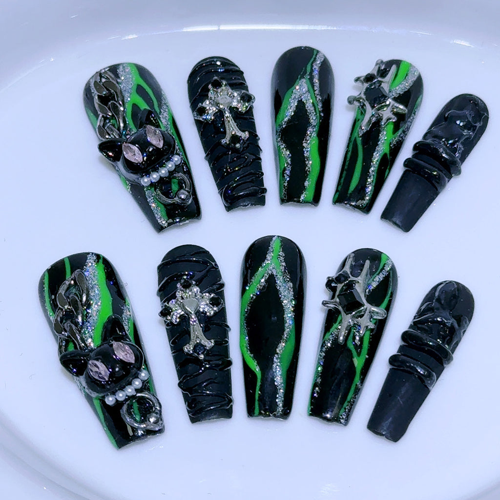 Harry Potter Slytherin Magical Style Mysterious Temperament Green Wearable Nail Art Detachable
