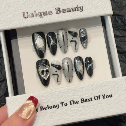 European and American Style Exaggerated Niche Abstract Heavy Industry Carved Handmade Nail Art