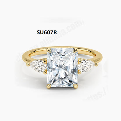 Light Luxury and High-end S925 Pure Silver Inlaid with Moissanite Ring, 1 Carat Pillow Shaped Olive Shaped Gold Ring with GRA Certificate
