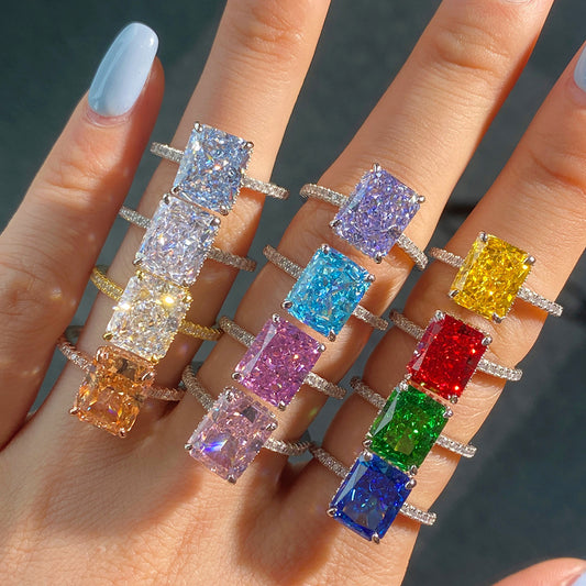 S925 Silver French Ultra-shiny Square Diamond 8A Ice Flower Cut Zircon Ring