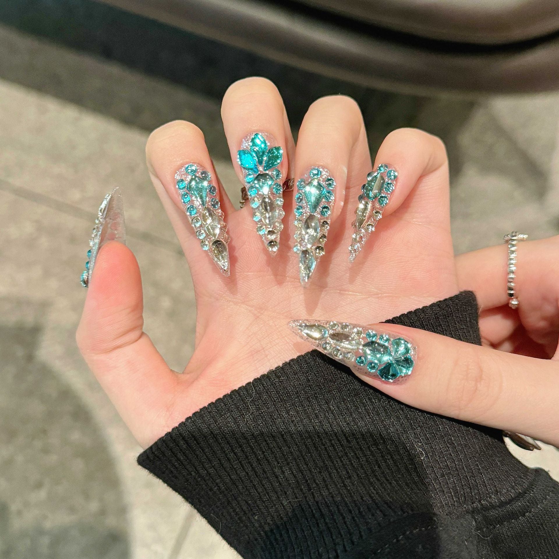Light Luxury Full Diamond Burst Blue Underwater Pure Handmade Armor