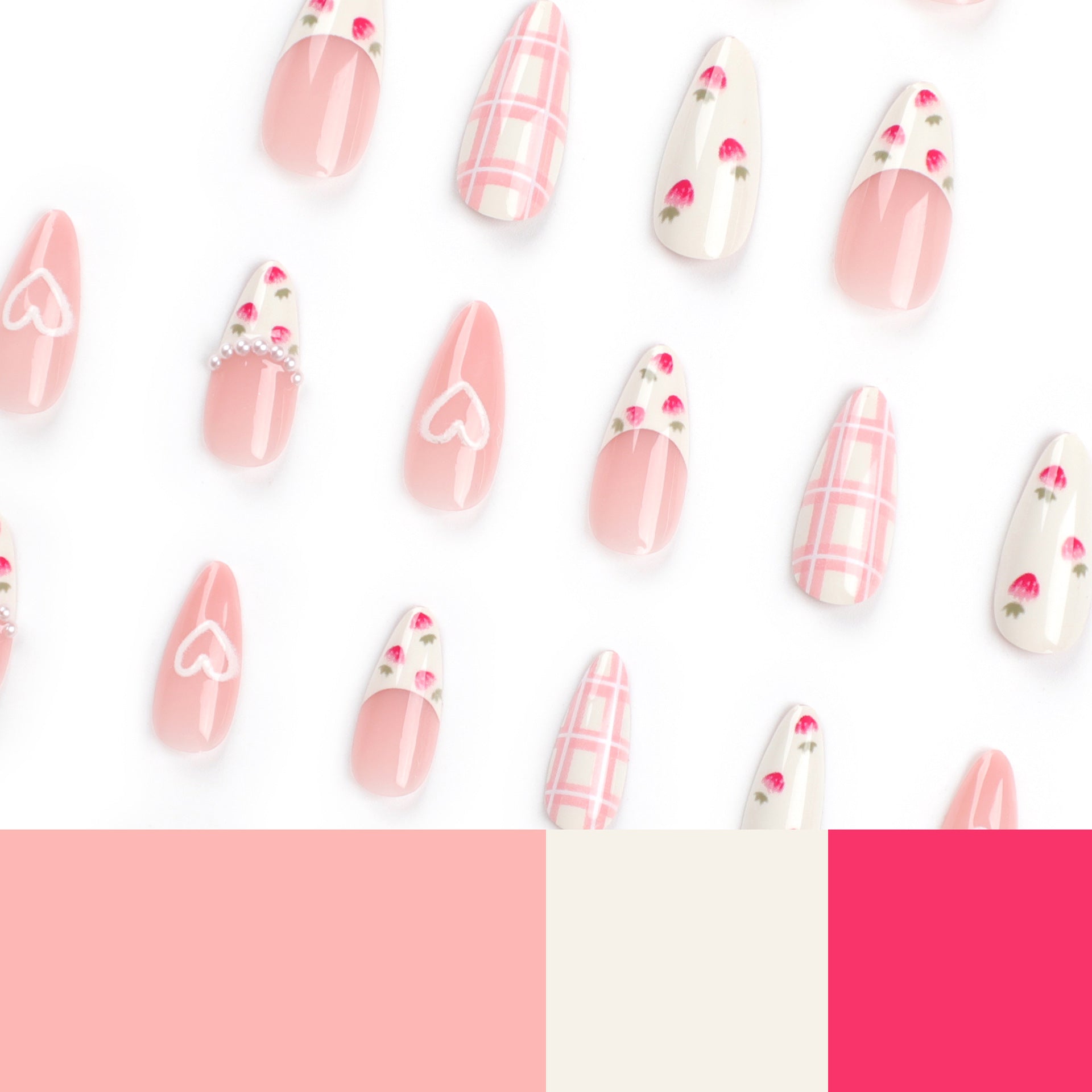 Gentle and Sweet Nail Flakes, Fake Nails, Love Strawberries, Wearing Nail Flakes