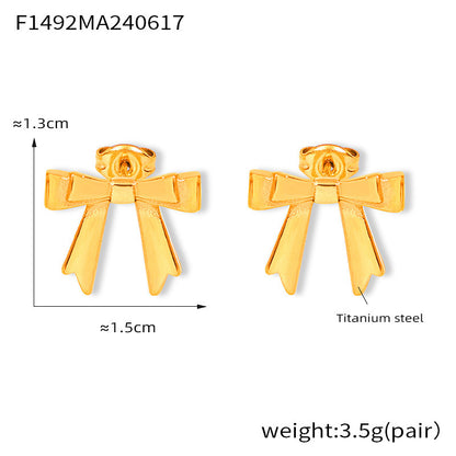 Bow Earrings and Earrings Made of Stainless Steel Plated with Real Gold