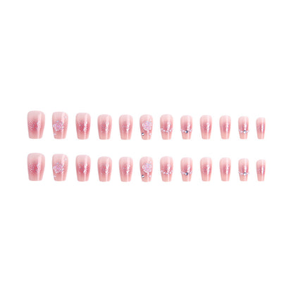 Press On nails Gentle Camellia Manicure Patch powder blusher pearl romantic rose false nail