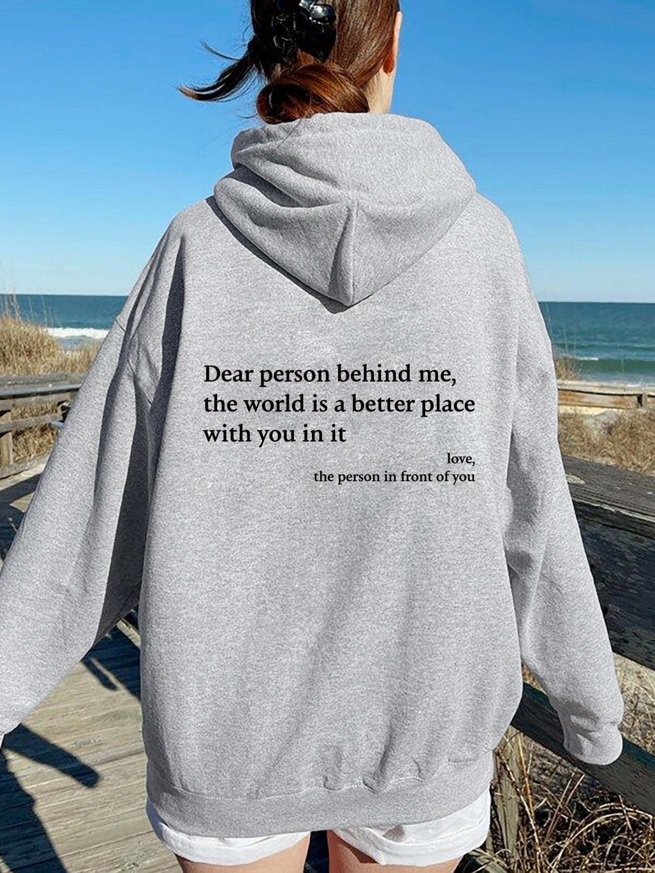 Women's Fleece Hoodie with Lettering Slogan Print Kangaroo Pocket Drawstring Print Hoodie Oversized