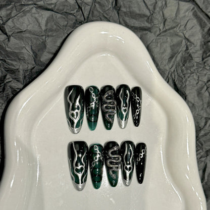 European and American Style Exaggerated Niche Abstract Heavy Industry Carved Handmade Nail Art