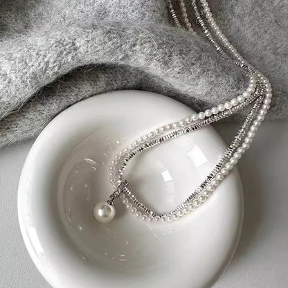 S925 Pure Silver Broken Silver Pearl Necklace, Women's Summer Neck Chain, Lock Bone Chain