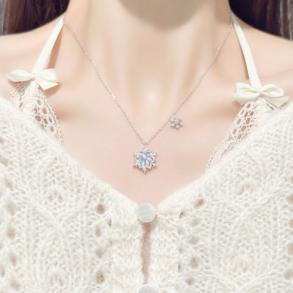 Pure Silver Dreamy Snowflake Necklace, Women's Light Luxury High-end Collarbone Chain, Christmas Gift