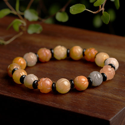 Natural Xinjiang Golden Silk Jade Bracelet Couple Style Ethnic Style Pumpkin Beads Bamboo Knot Hanging Gourd Yellow Jade Bracelet