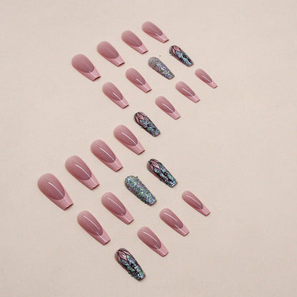 Medium To Long Style Sparkling Nail Art with Pink and Delicate Flowers, Sweet and Charming, Perfect for Teenage Girls To Wear