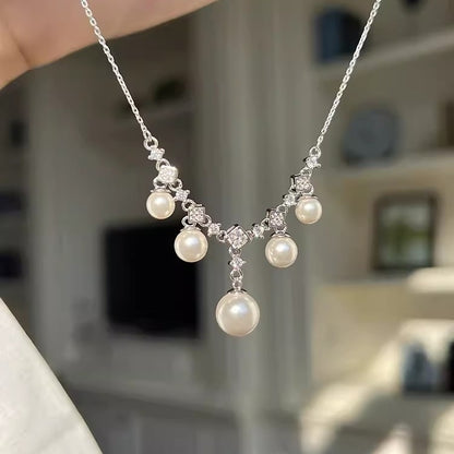 S925 Silver Necklace Elegant Man-Made Pearl Necklace
