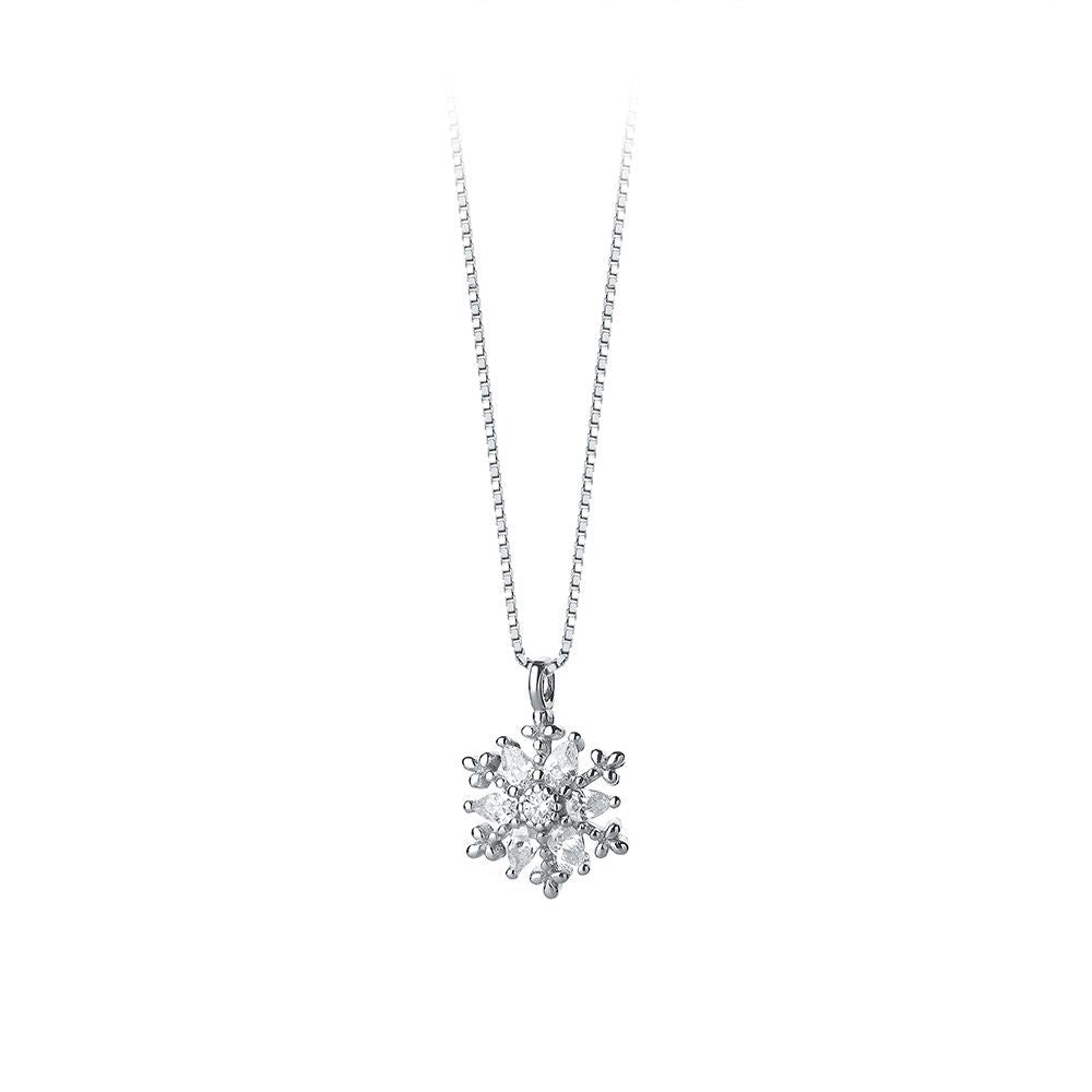 S925 Pure Silver Sparkling Sparkling Diamond Snowflake Necklace for Women's Light Luxury Jewelry Collarbone Chain