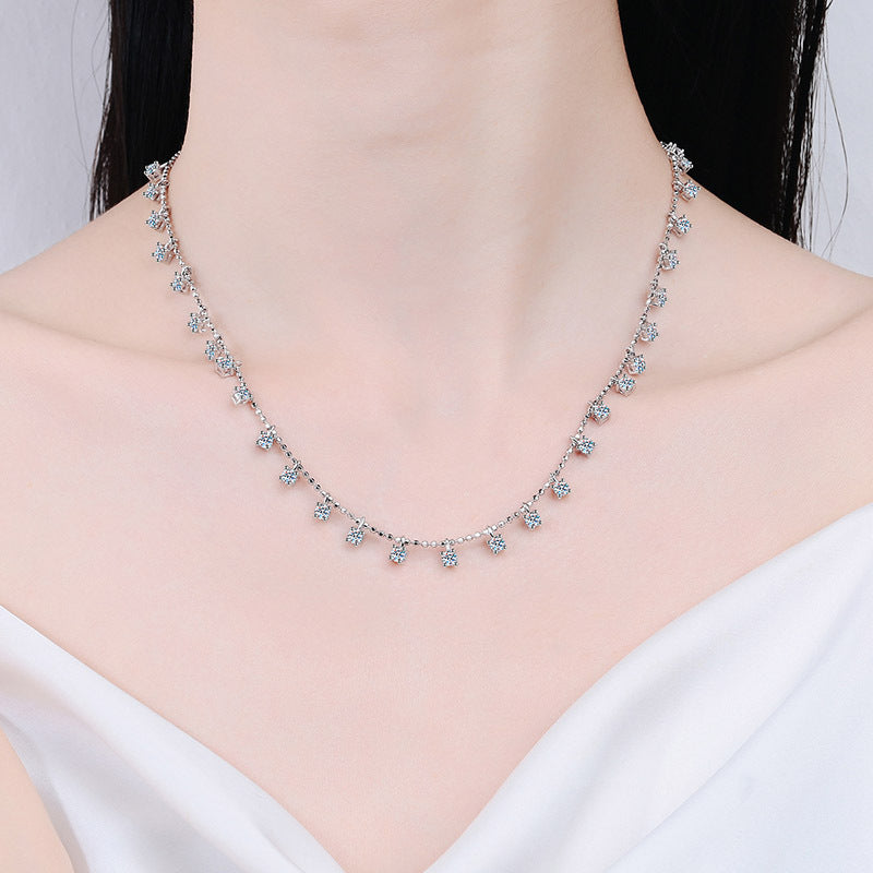 925 Sterling Silver Necklace with Starry Sky and All Moissanite Necklace Plated with PT950 Gold Locking Bone Chain